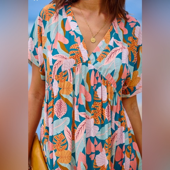 Floral V-Neck Swim Cover-Up Dress - Picture 5 of 11